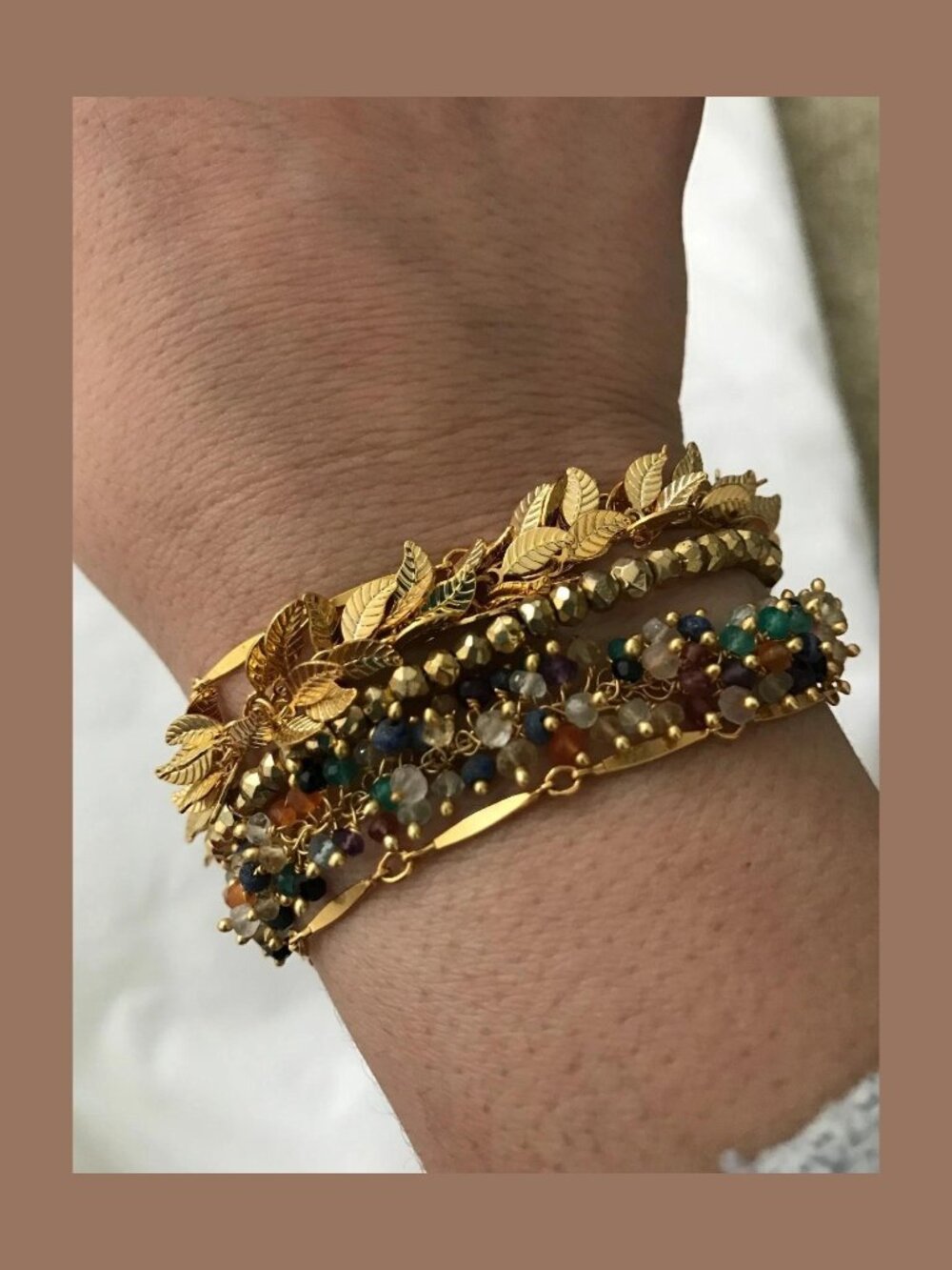 Nugaard Multi Strand Pyrite Leaves Chain Bracelet Gold Leaf RI 65